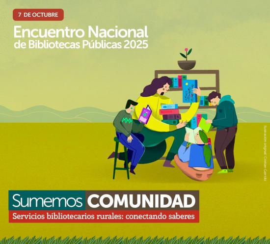 Imagen gráfica encuentro: personas leyendo en librero